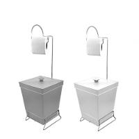 Kit 2 Lixeiras Com Suporte De Papel Higiênico - Stolf Branco + Cinza - 1