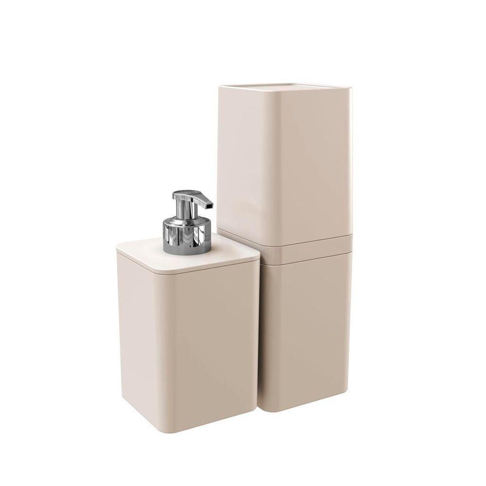Kit Banheiro 2 Peças Dispenser De Sabonete E Porta Escova - Stolf Areia - 1