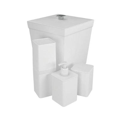 Kit Banheiro 4 Peças Lixeira Dispenser Porta Escova E Porta Algodão - Stolf Branco