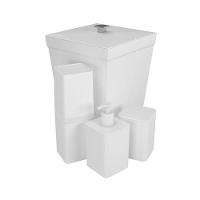 Kit Banheiro 4 Peças Lixeira Dispenser Porta Escova E Porta Algodão - Stolf Branco - 1