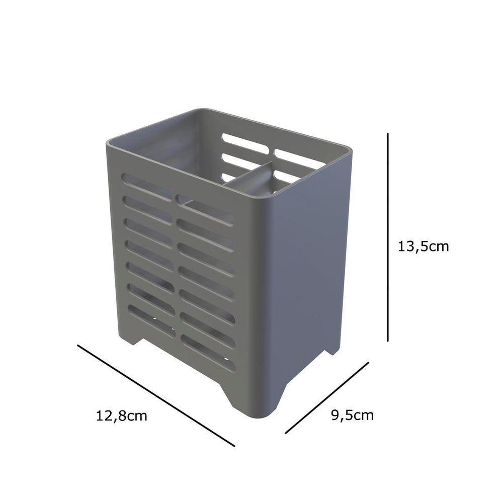 Kit Pia 3 Peças Lixeira Dispenser Porta Talher Cozinha - Stolf Cinza - 2