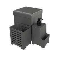 Kit Pia 3 Peças Lixeira Dispenser Porta Talher Cozinha - Stolf Cinza - 1