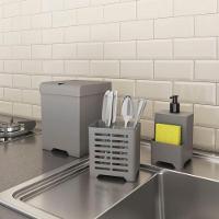 Kit Pia 3 Peças Lixeira Dispenser Porta Talher Cozinha - Stolf Cinza - 5