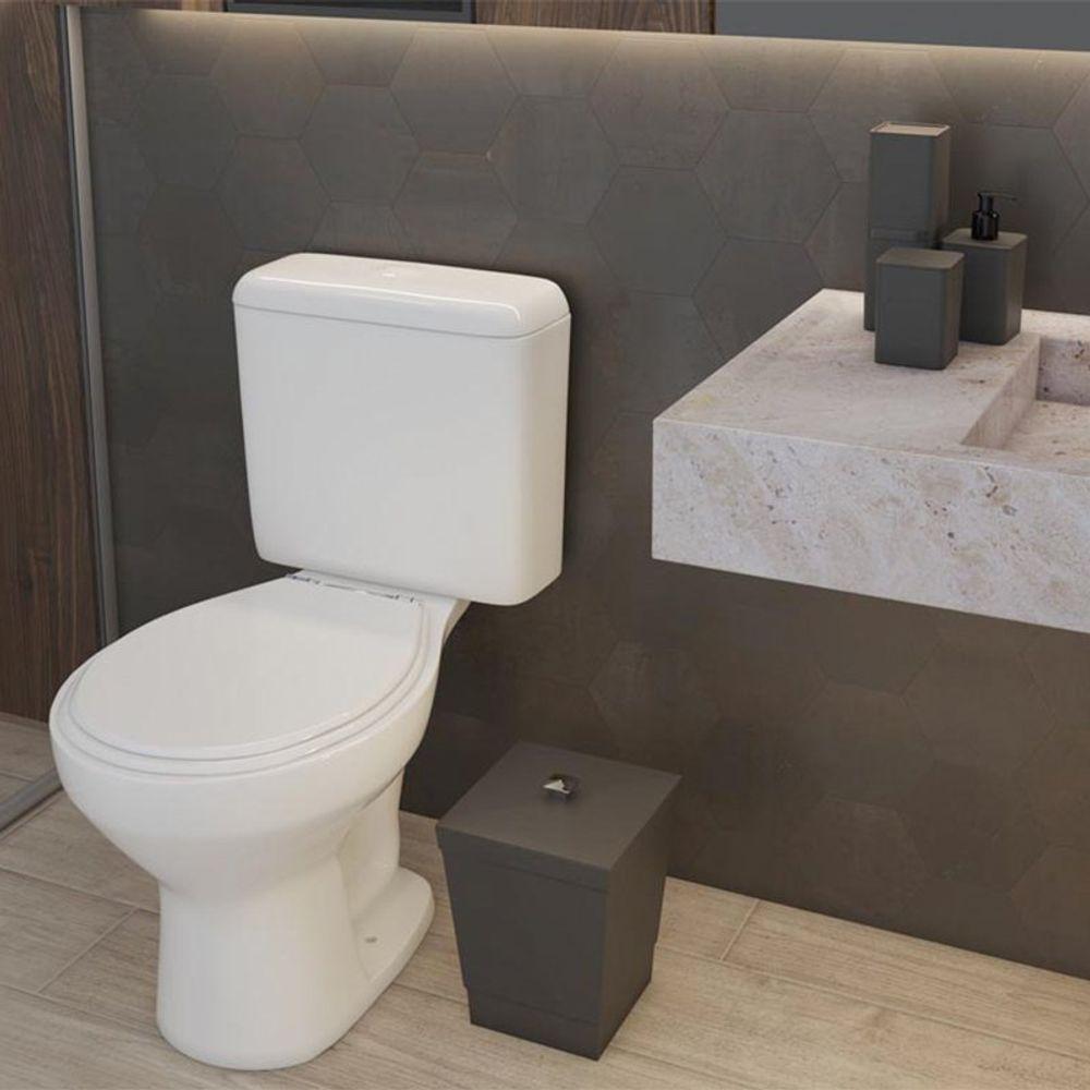 Kit Banheiro 4 Peças Lixeira Dispenser Porta Escova E Porta Algodão - Stolf Cinza - 3