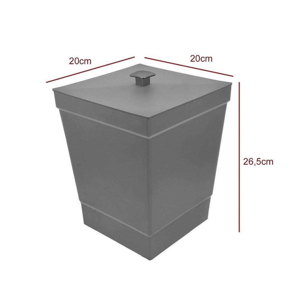 Kit Banheiro 4 Peças Lixeira Dispenser Porta Escova E Porta Algodão - Stolf Cinza - 4