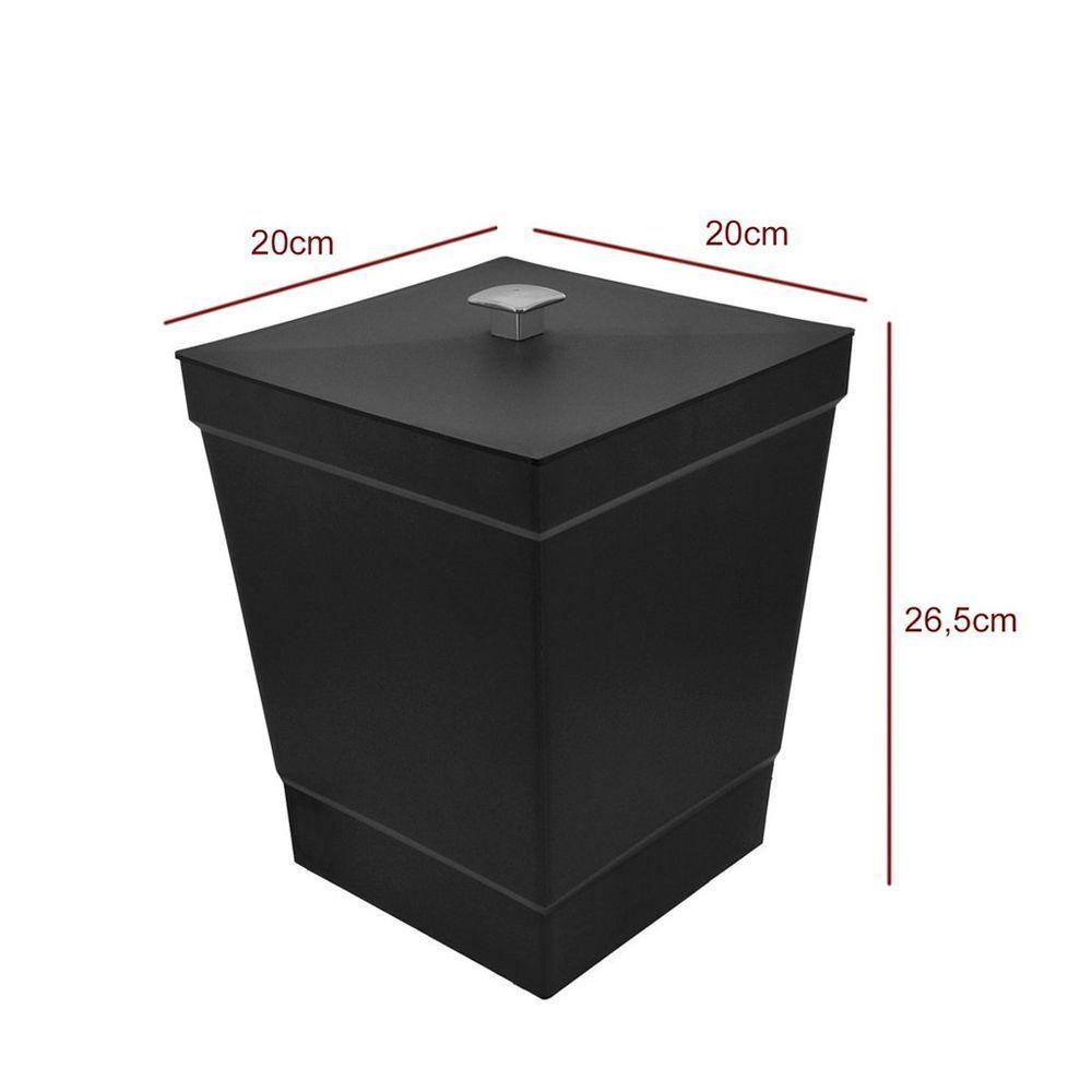 Kit Banheiro 4 Peças Lixeira Dispenser Porta Escova E Porta Algodão - Stolf Preto - 2