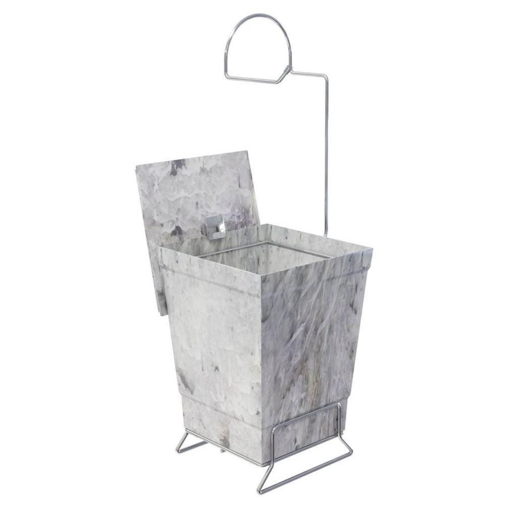 Lixeira Com Suporte De Papel Higiênico - Stolf Mármore Branco - 1
