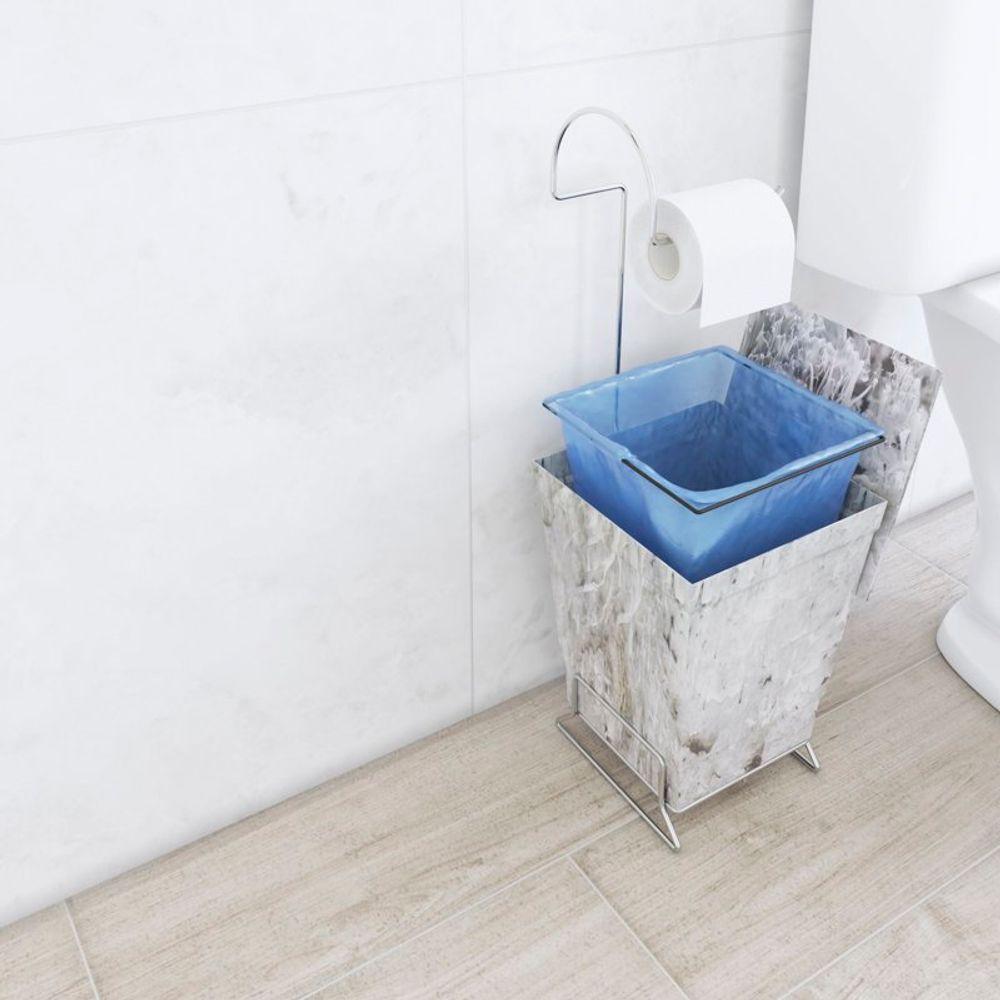 Lixeira Com Suporte De Papel Higiênico - Stolf Mármore Branco - 2