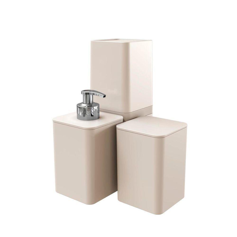 Kit Banheiro Com Porta Algodão Escovas E Sabonete Líquido - Stolf Areia - 1