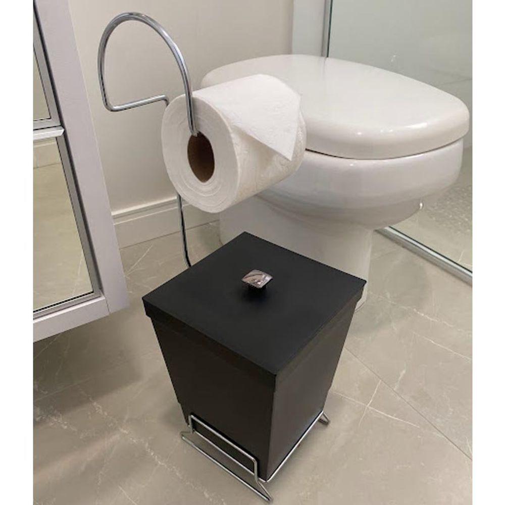 Kit 2 Lixeiras Com Suporte De Papel Higiênico - Stolf Preto + Preto - 2