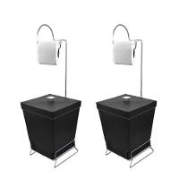 Kit 2 Lixeiras Com Suporte De Papel Higiênico - Stolf Preto + Preto - 1