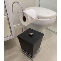 Kit 2 Lixeiras Com Suporte De Papel Higiênico - Stolf Preto + Preto - 2