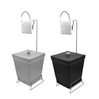 Kit 2 Lixeiras Com Suporte De Papel Higiênico - Stolf Preto + Cinza - 1