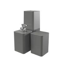 Kit Banheiro Com Porta Algodão Escovas E Sabonete Líquido - Stolf Cinza - 1