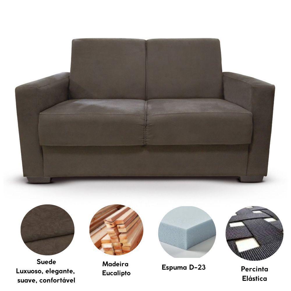 Sofá Estofado 2 Lugares Sala Estar Recepção Bruna Suede marrom - 2