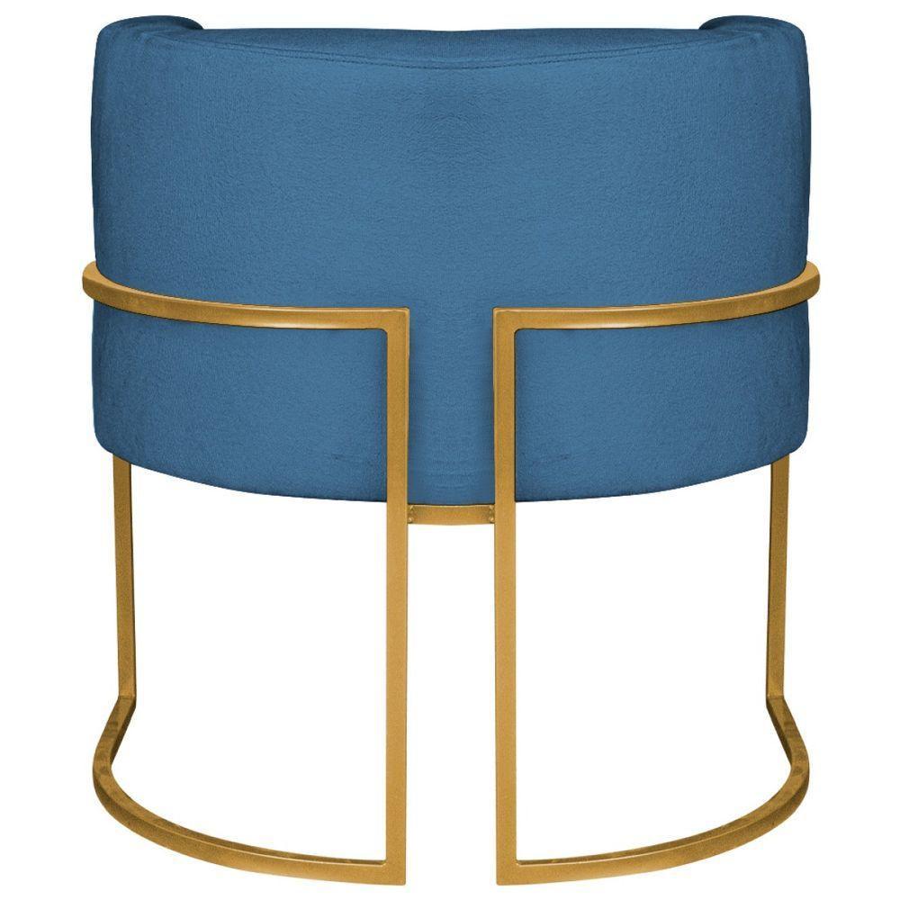 Poltrona Decorativa Luna Base De Ferro Dourado Linho Cor Azul Escuro - 4