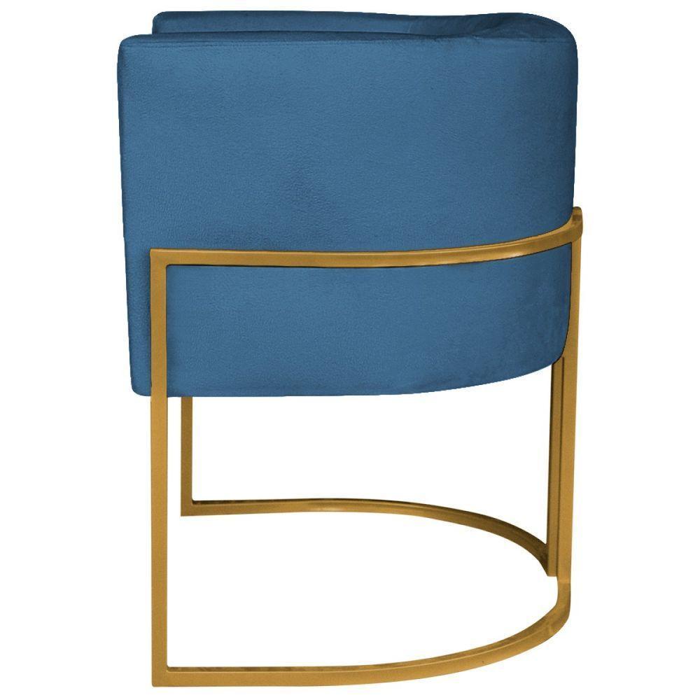 Poltrona Decorativa Luna Base De Ferro Dourado Linho Cor Azul Escuro - 7