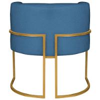 Poltrona Decorativa Luna Base De Ferro Dourado Linho Cor Azul Escuro