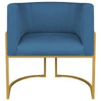 Poltrona Decorativa Luna Base De Ferro Dourado Linho Cor Azul Escuro - 5