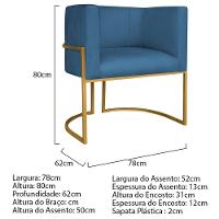 Poltrona Decorativa Luna Base De Ferro Dourado Linho Cor Azul Escuro - 6