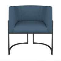 Kit Divã Luna 140cm Lado Direito E 01 Poltrona Base De Ferro Preto Linho Cor Azul Royal - 9