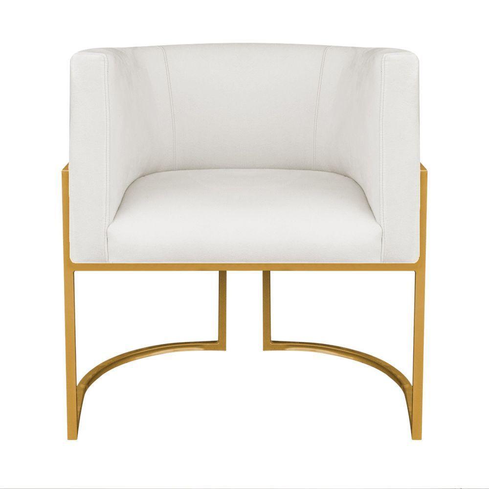 Kit Divã Luna 185cm Lado Direito E 02 Poltronas Base De Ferro Dourado Bouclé Cor Branco Tx - 7