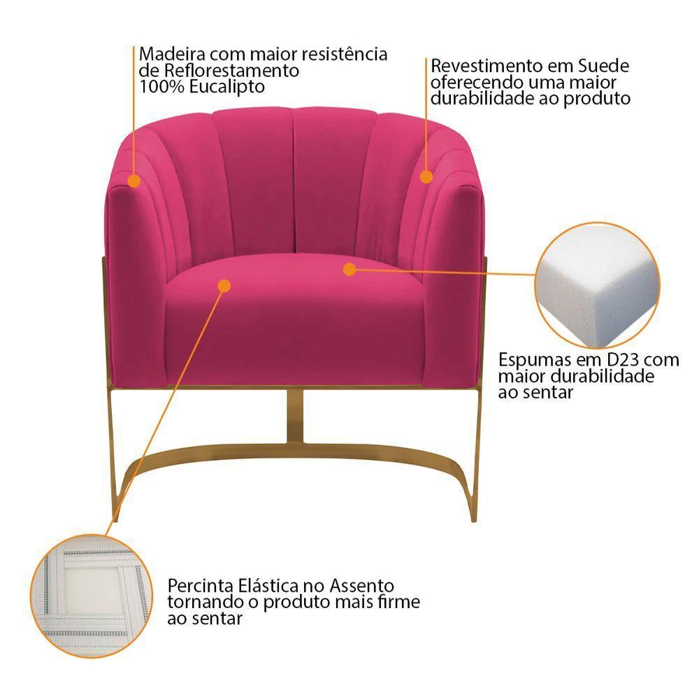 Kit 2 Poltronas Decorativas Sala De Estar Recepção Mavie Base De Ferro Dourado Suede - Amarena Móveis Cor Pink - 4