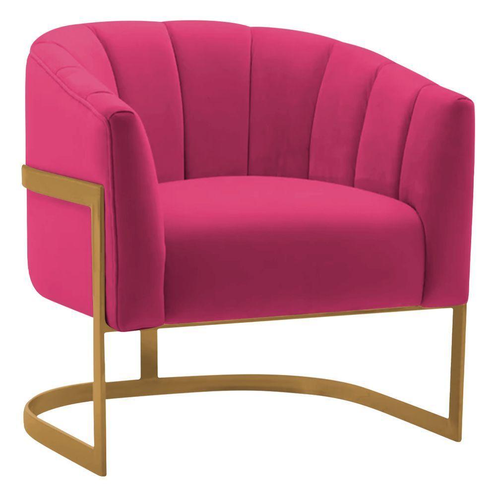 Kit 2 Poltronas Decorativas Sala De Estar Recepção Mavie Base De Ferro Dourado Suede - Amarena Móveis Cor Pink - 8