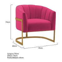 Kit 2 Poltronas Decorativas Sala De Estar Recepção Mavie Base De Ferro Dourado Suede - Amarena Móveis Cor Pink - 3