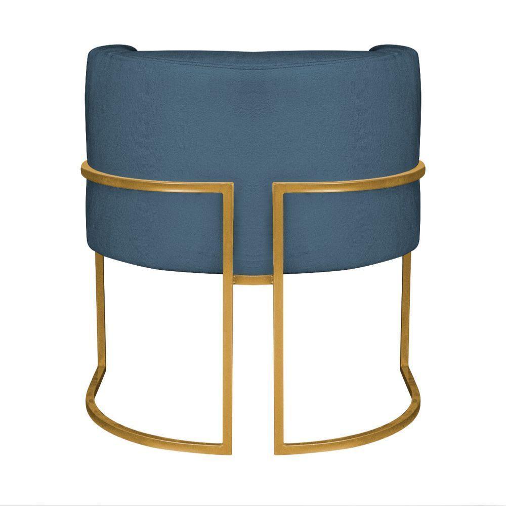Kit 02 Poltronas Decorativas Luna Base De Ferro Dourado Linho Cor Azul Royal - 6