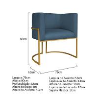 Kit 02 Poltronas Decorativas Luna Base De Ferro Dourado Linho Cor Azul Royal - 5