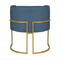Kit 02 Poltronas Decorativas Luna Base De Ferro Dourado Linho Cor Azul Royal - 6