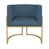 Kit 02 Poltronas Decorativas Luna Base De Ferro Dourado Linho Cor Azul Royal - 7