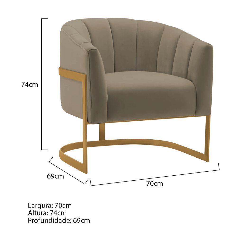 Kit 2 Poltronas Decorativas Sala De Estar Recepção Mavie Base De Ferro Dourado Suede - Amarena Móveis Cor Cappuccino - 4