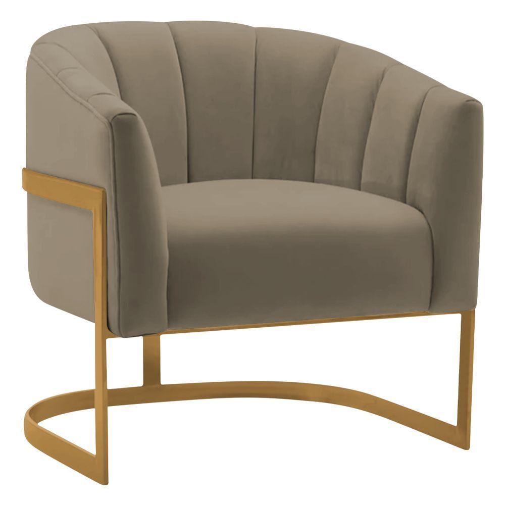 Kit 2 Poltronas Decorativas Sala De Estar Recepção Mavie Base De Ferro Dourado Suede - Amarena Móveis Cor Cappuccino - 5