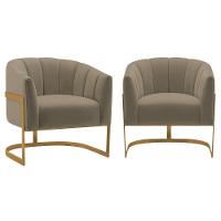 Kit 2 Poltronas Decorativas Sala De Estar Recepção Mavie Base De Ferro Dourado Suede - Amarena Móveis Cor Cappuccino - 1