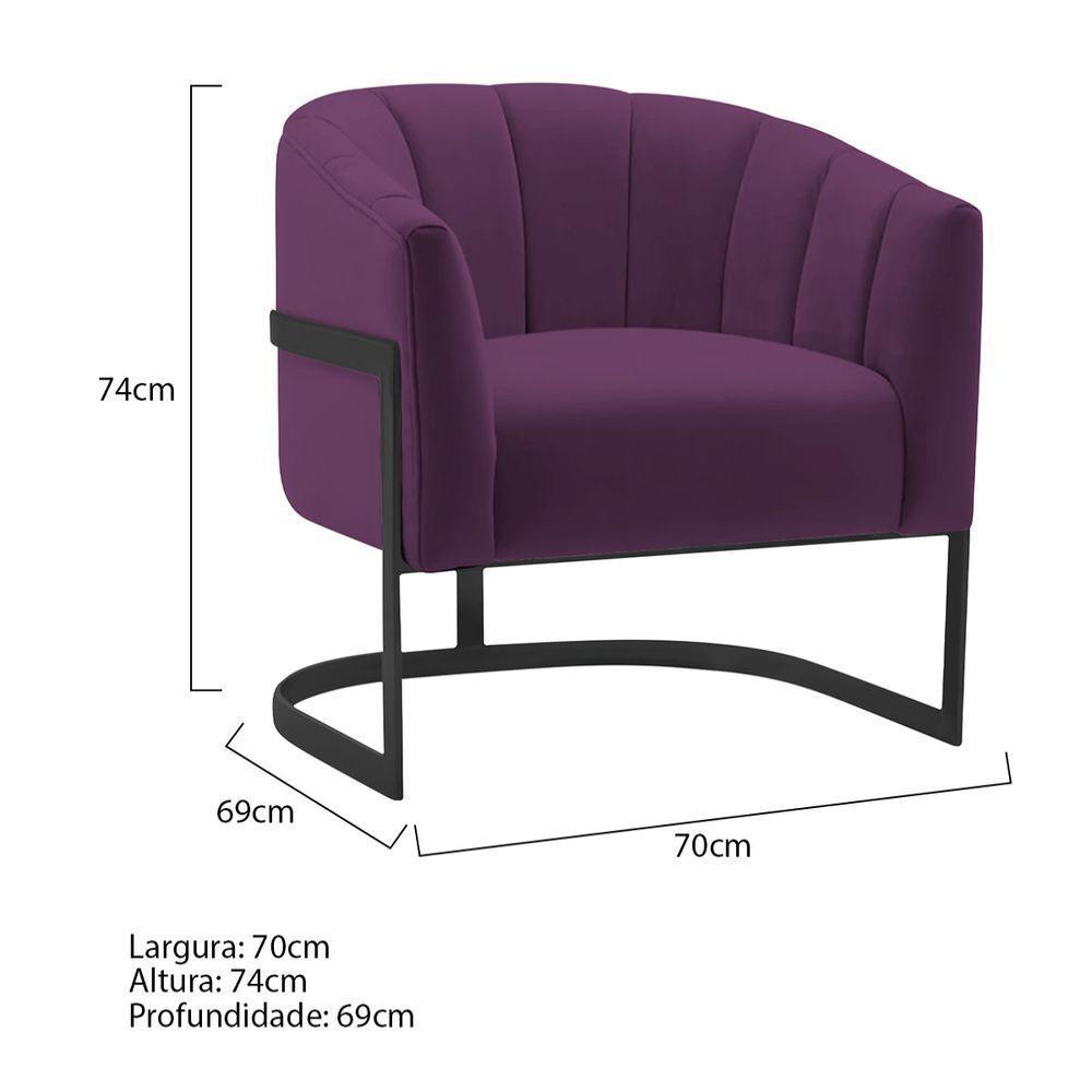 Kit 2 Poltronas Decorativas Sala De Estar Recepção Mavie Base De Ferro Preto Suede - Amarena Móveis Cor Roxo - 6