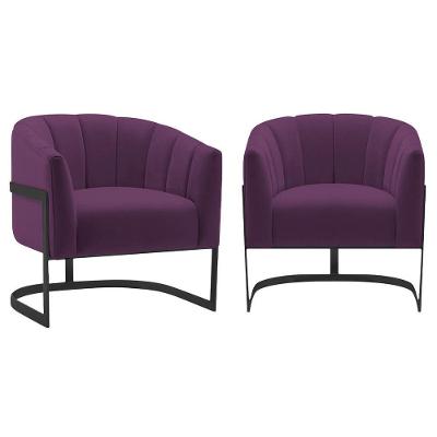 Kit 2 Poltronas Decorativas Sala De Estar Recepção Mavie Base De Ferro Preto Suede - Amarena Móveis Cor Roxo