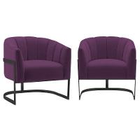 Kit 2 Poltronas Decorativas Sala De Estar Recepção Mavie Base De Ferro Preto Suede - Amarena Móveis Cor Roxo - 1