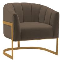 Kit 2 Poltronas Decorativas Sala De Estar Recepção Mavie Base De Ferro Dourado Suede - Amarena Móveis Cor Marrom - 3