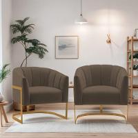 Kit 2 Poltronas Decorativas Sala De Estar Recepção Mavie Base De Ferro Dourado Suede - Amarena Móveis Cor Marrom - 7