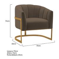 Kit 2 Poltronas Decorativas Sala De Estar Recepção Mavie Base De Ferro Dourado Suede - Amarena Móveis Cor Marrom - 8
