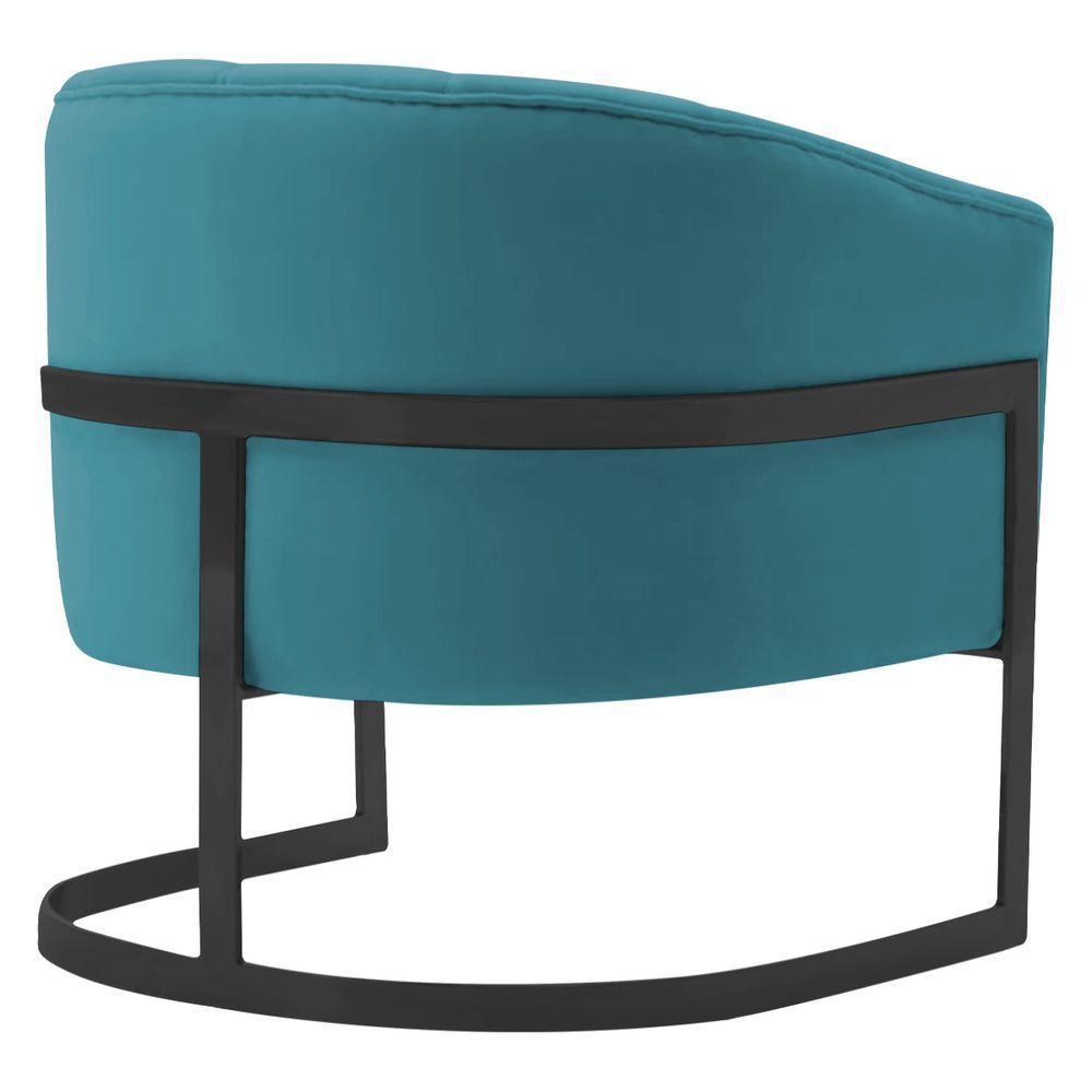 Poltrona Decorativa Sala De Estar Recepção Mavie Base De Ferro Preto Suede - Amarena Móveis Cor Azul Turquesa - 4