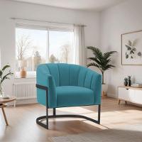 Poltrona Decorativa Sala De Estar Recepção Mavie Base De Ferro Preto Suede - Amarena Móveis Cor Azul Turquesa - 2