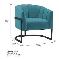 Poltrona Decorativa Sala De Estar Recepção Mavie Base De Ferro Preto Suede - Amarena Móveis Cor Azul Turquesa - 6