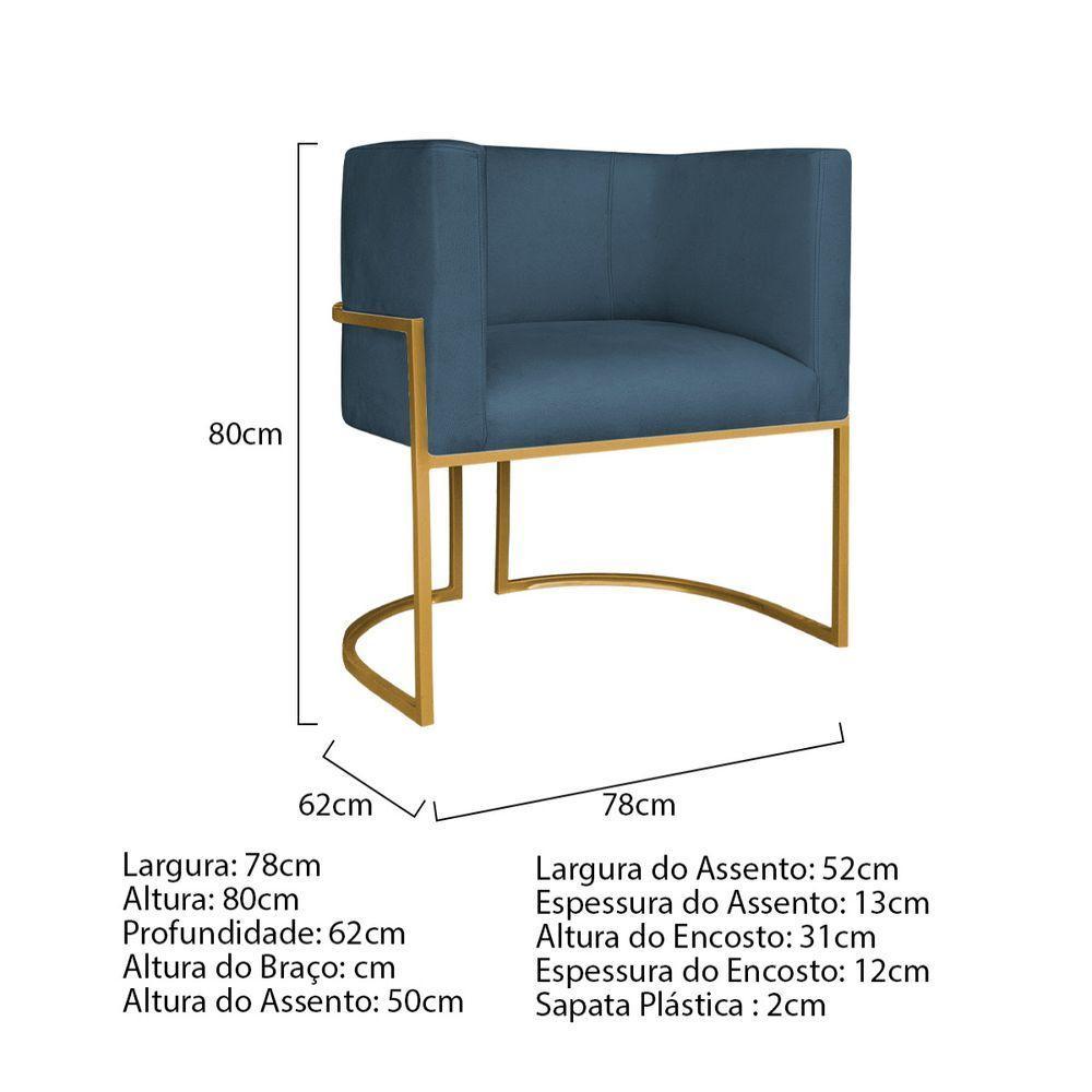 Kit Divã Luna 185cm Lado Esquerdo E 02 Poltronas Base De Ferro Dourado Linho Cor Azul Royal - 4