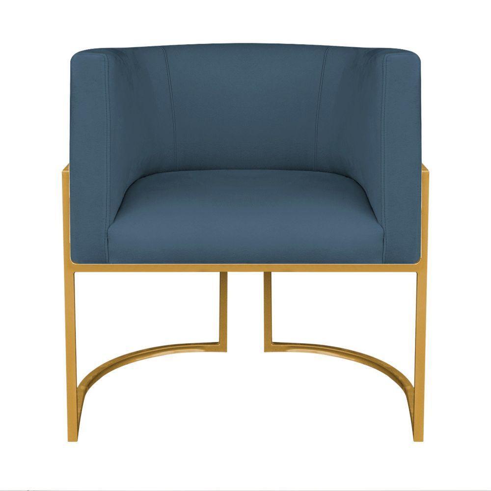 Kit Divã Luna 185cm Lado Esquerdo E 02 Poltronas Base De Ferro Dourado Linho Cor Azul Royal - 8