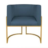 Kit Divã Luna 185cm Lado Esquerdo E 02 Poltronas Base De Ferro Dourado Linho Cor Azul Royal - 8