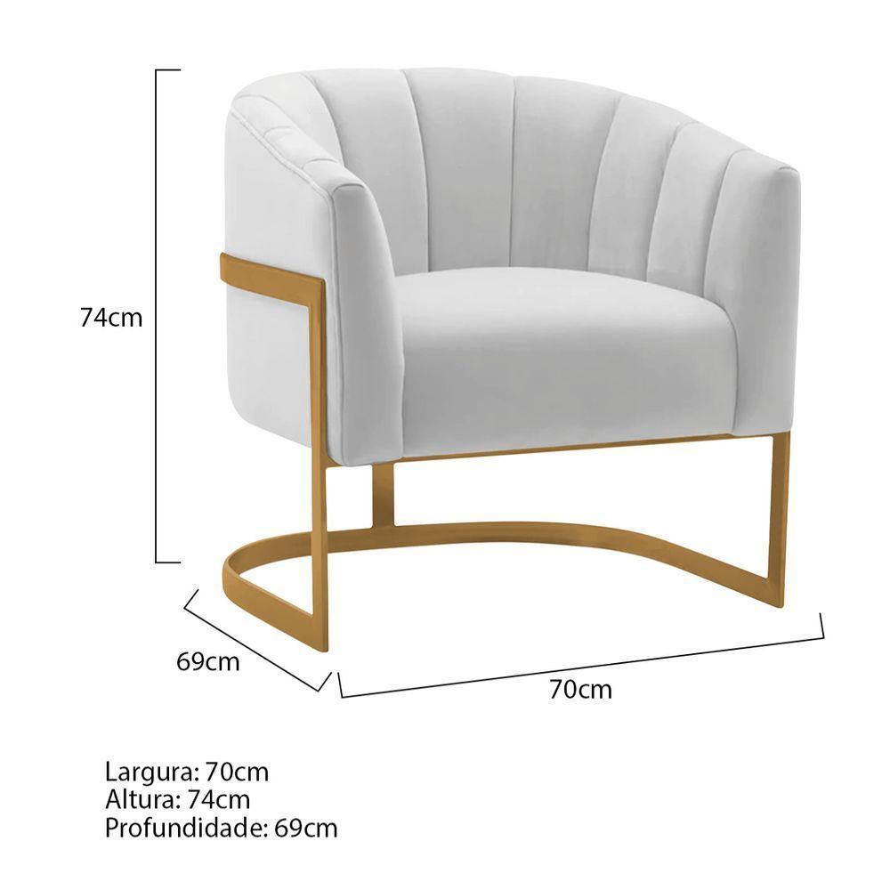 Kit 2 Poltronas Decorativas Sala De Estar Recepção Mavie Base De Ferro Dourado Suede - Amarena Móveis Cor Branco - 7