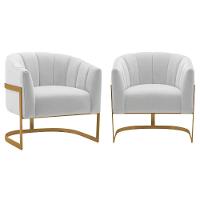 Kit 2 Poltronas Decorativas Sala De Estar Recepção Mavie Base De Ferro Dourado Suede - Amarena Móveis Cor Branco - 1